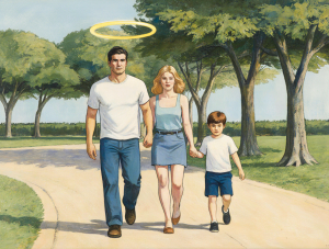 La Familia Protegida (Símbolo de Seguridad y Bienestar)

Descripción de la imagen: Una familia joven (padres y uno o dos hijos pequeños) caminando tranquilamente por un parque soleado, de la mano, con expresiones de felicidad y seguridad. Sobre ellos, de forma sutil y etérea, se dibuja un escudo protector o un halo de luz que simboliza el seguro de vida. La imagen debe ser cálida y luminosa, con tonos suaves.